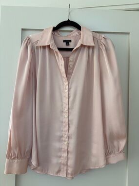Ann Taylor Pale Pink Satin Button-Down Shirt